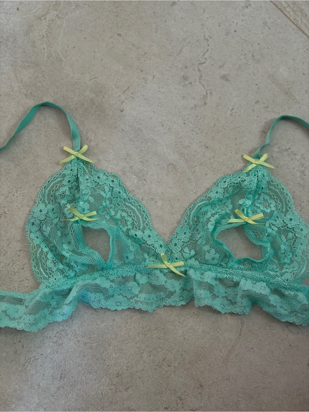 Victoria's Secret Lace Bralette in Seafoam Green with Lemon Bow Accents